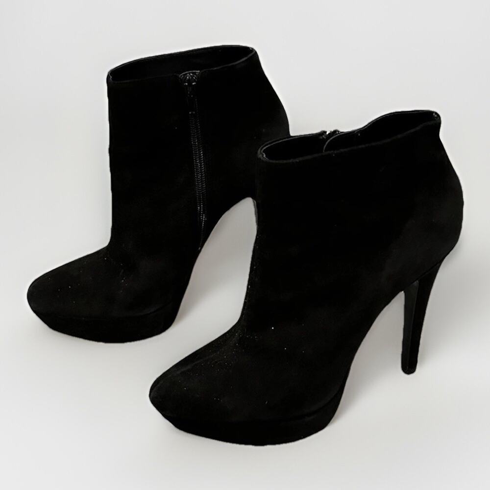Steve Madden Sharry Black Suede Leather Platform Stiletto Ankle Booties 9 - Picture 2 of 8